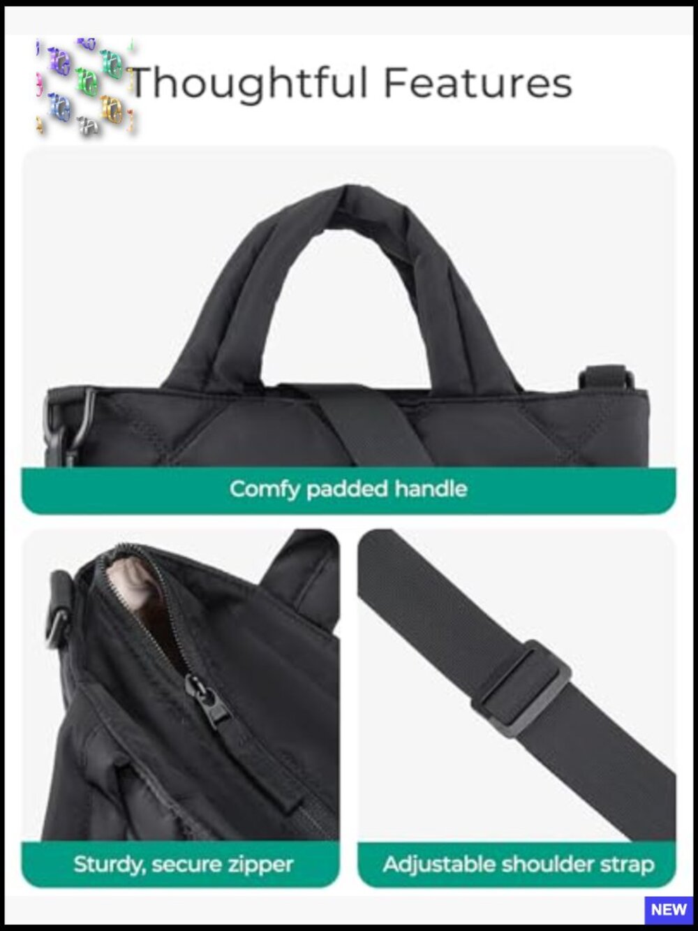 Lightweight Quilted Puffer Crossbody Tote with Multiple Pockets for Travel - Picture 6 of 7